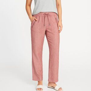 Athleta Womens Cabo Linen Wide Leg Pant Chambray Mauve Elastic Waist Petite 8P